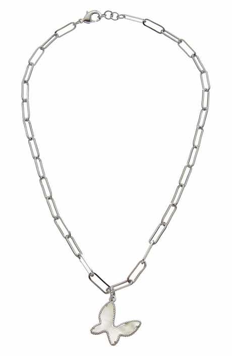 Mother of Pearl Butterfly Pendant Necklace