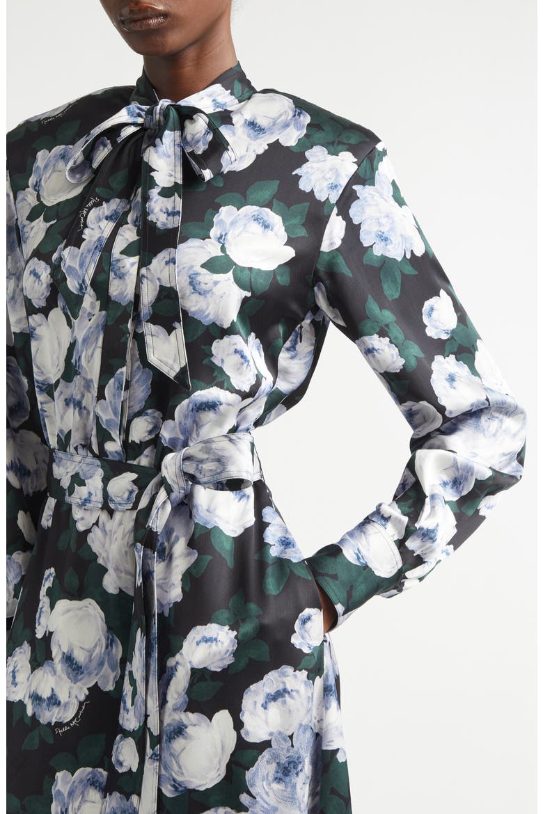 Bunch of Roses Long Sleeve Tie Neck Dress, Alternate, color, BLACK MULTI