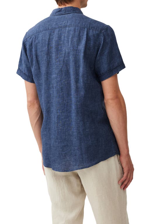 Rodd & Gunn Palm Beach Sports Fit Short Sleeve Linen Button-up Shirt In Blue