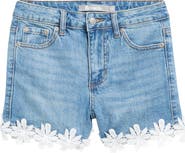 Tractr Kids' Floral Lace Hem Denim Shorts