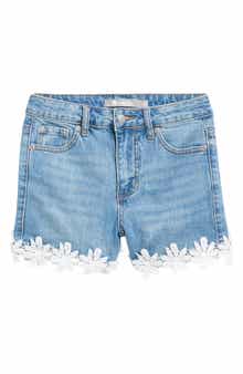 Kids' Floral Lace Hem Denim Shorts