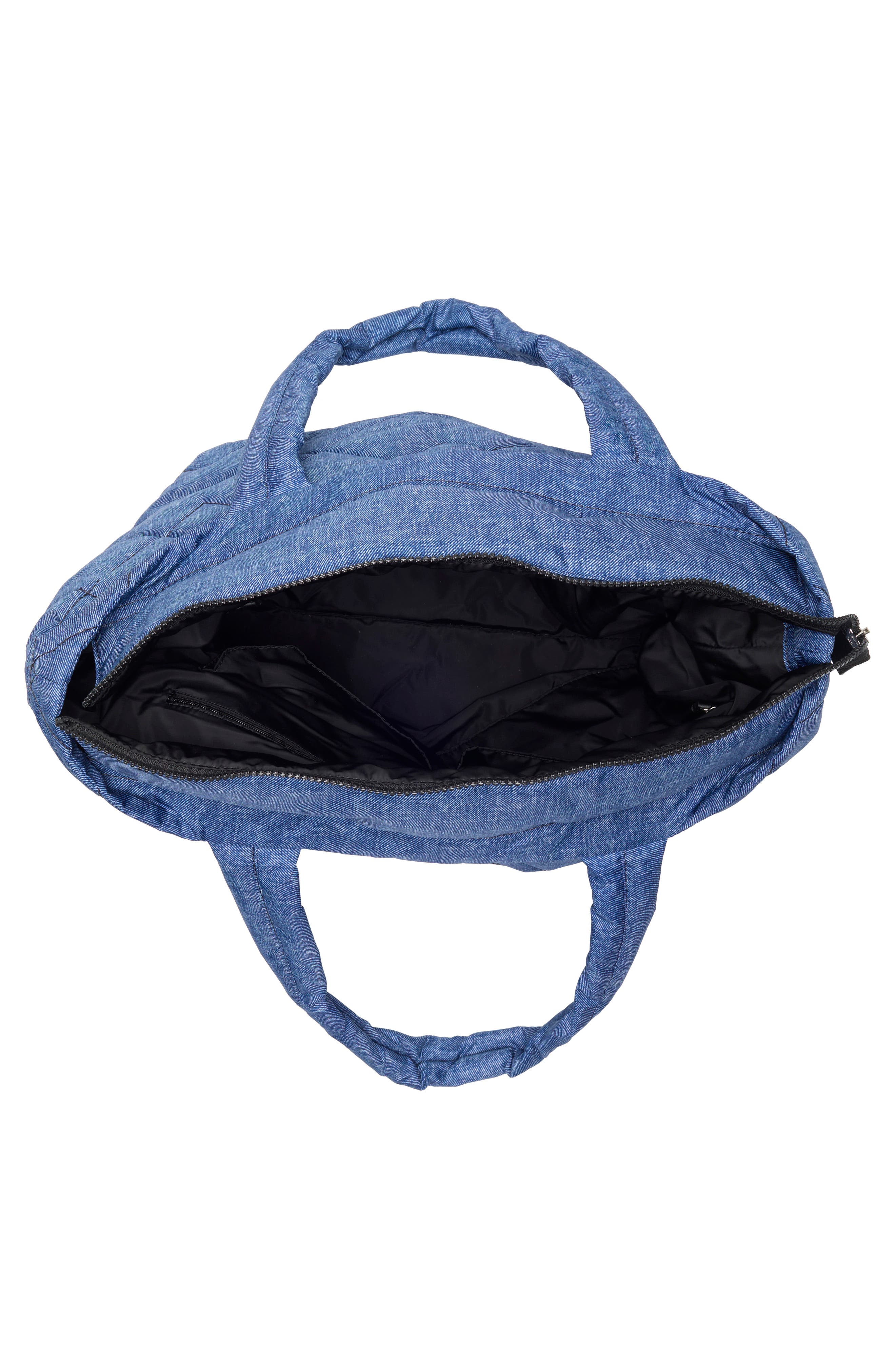 Marc Jacobs Medium Quilted Denim Effect Nylon Tote, Alternate, color, Denim Blue