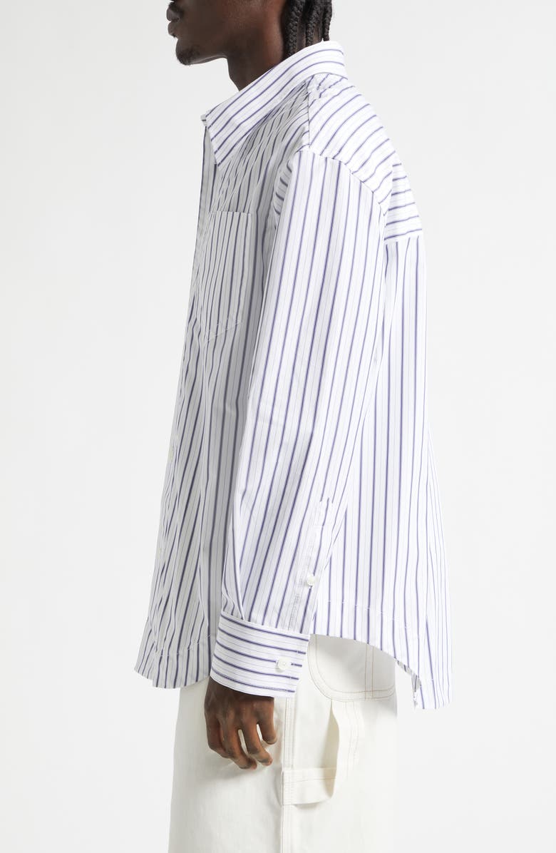 AMI PARIS Stripe Cotton Poplin Button-Up Shirt, Alternate, color, Blanc/ Encre