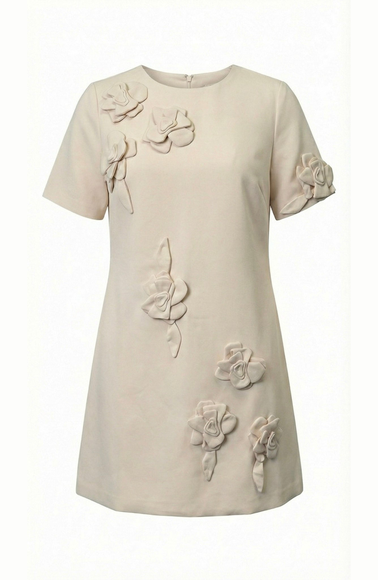 Modenaire Floral Appliqué Mini Shift Dress, Alternate, color, Pale Beige