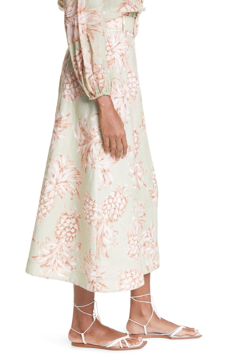 Zimmermann Pineapple Print Linen Skirt, Alternate, color, 