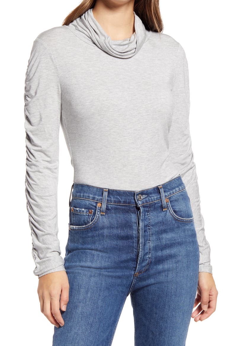 Draped Turtleneck Top, Main, color, GREY HEATHER