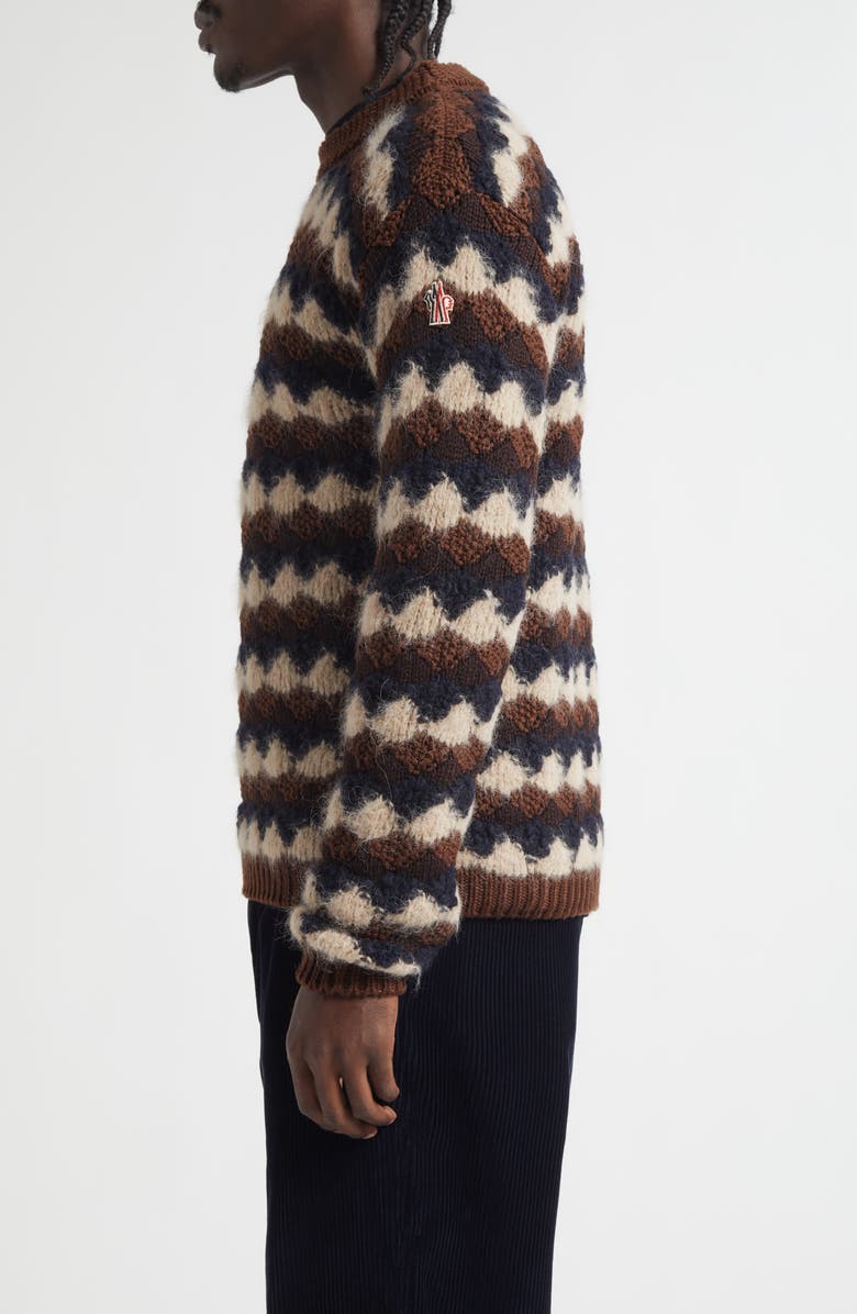 Moncler Wool Blend Crewneck Sweater, Alternate, color, Beige/ Blue/ Brown