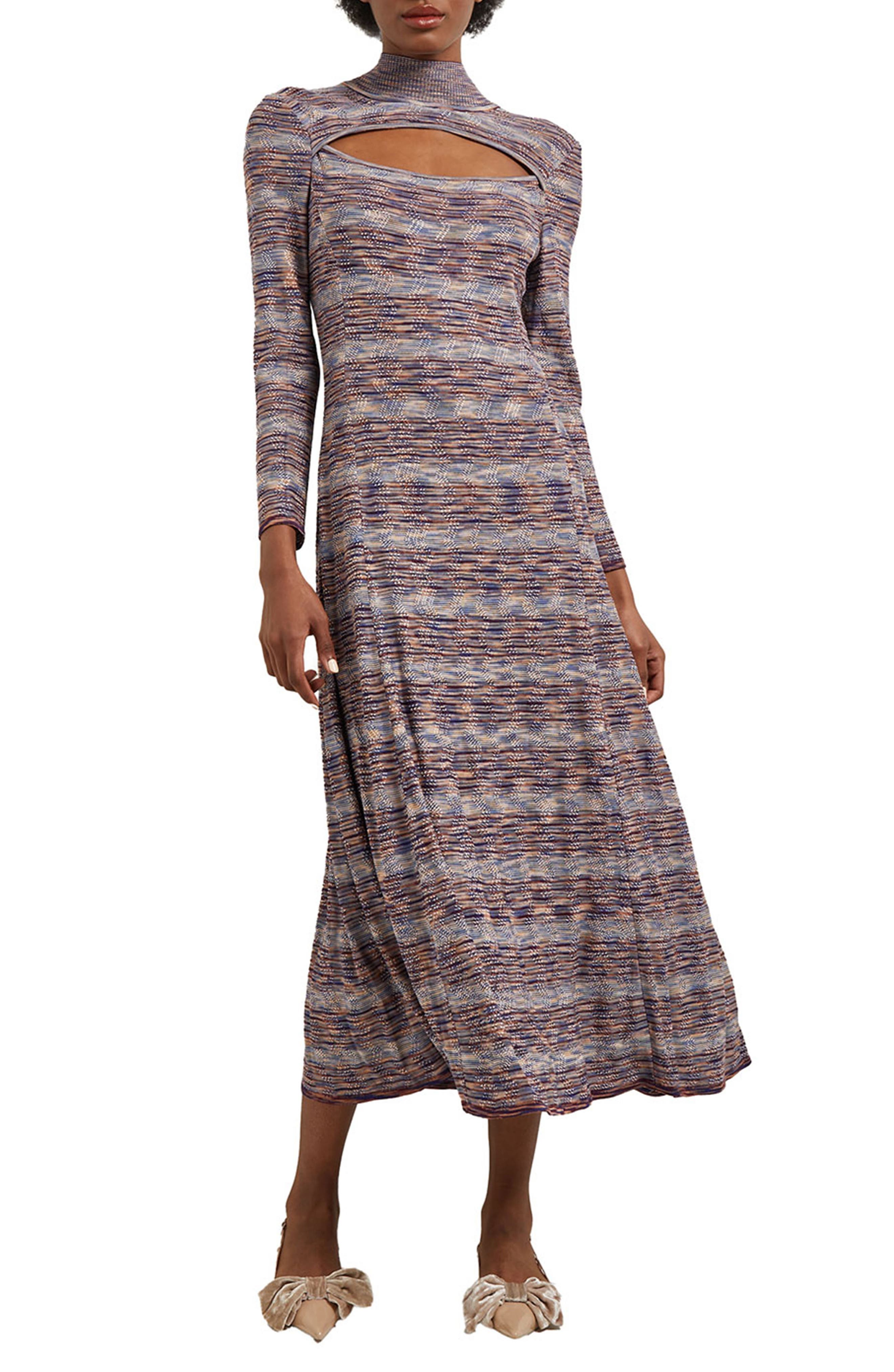 Melange Long Sleeve Midi Sweater Dress