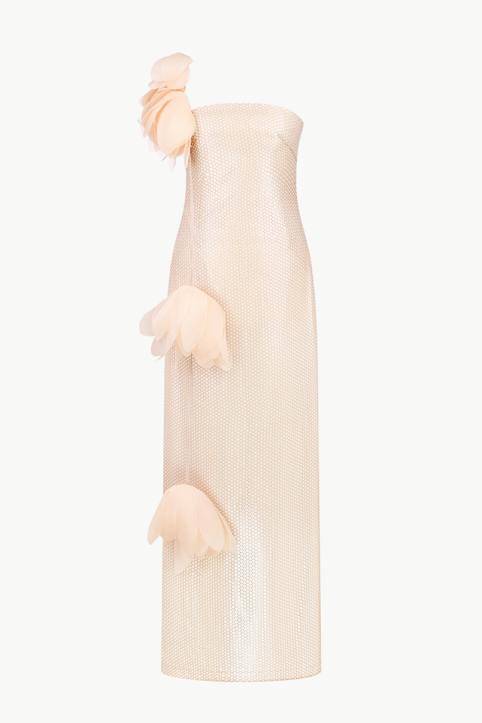 One-Shoulder Sequin Floral Gown