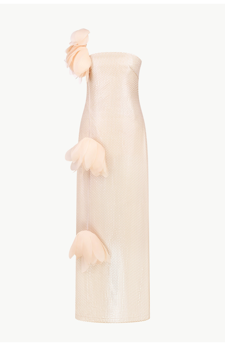 Malva Florea One-Shoulder Sequin Floral Gown, Main, color, Beige