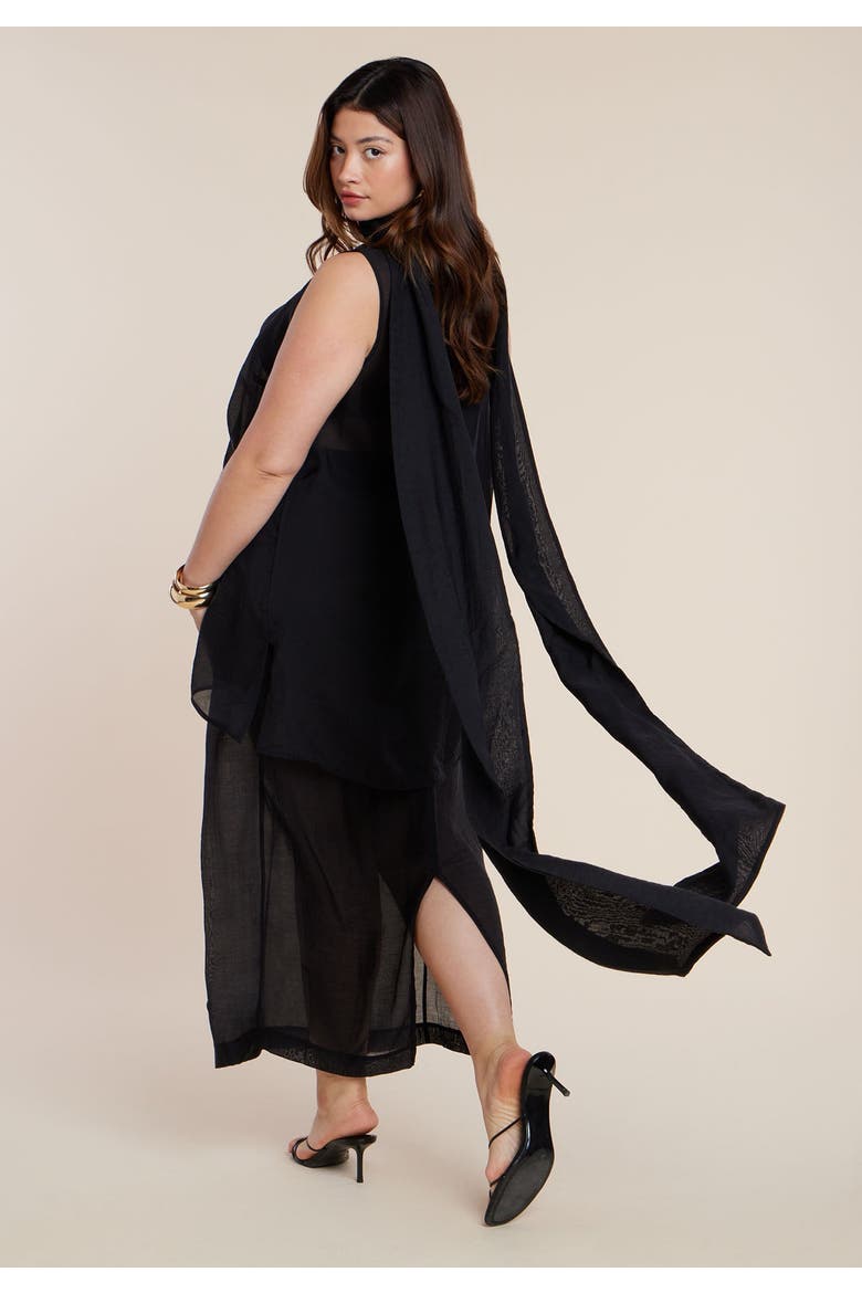 Sheer Neck Tie Tunic, Alternate, color, BLACK ONYX
