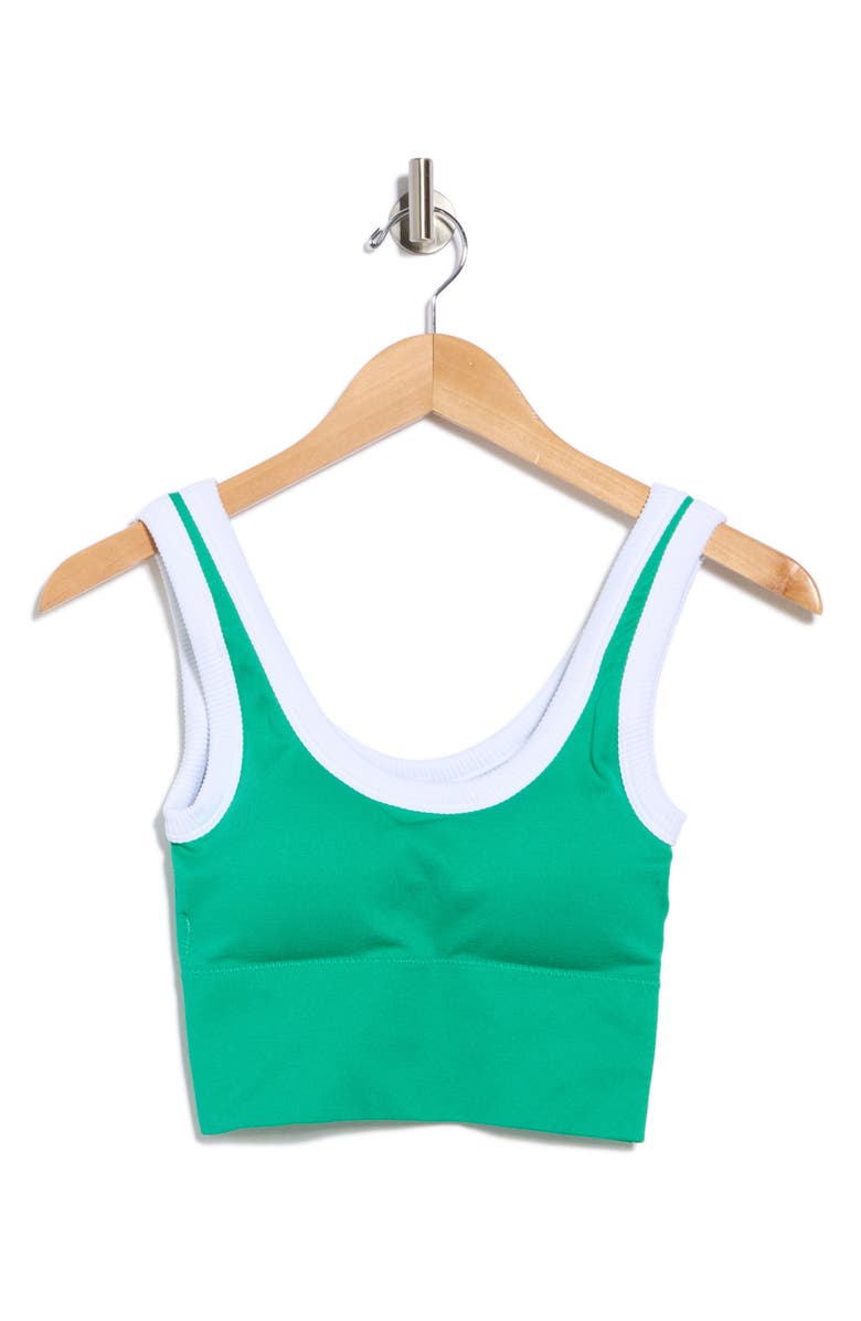 90 DEGREE BY REFLEX Contrast Trim Seamless Longline Sports Bra, Alternate, color, Emerald-White