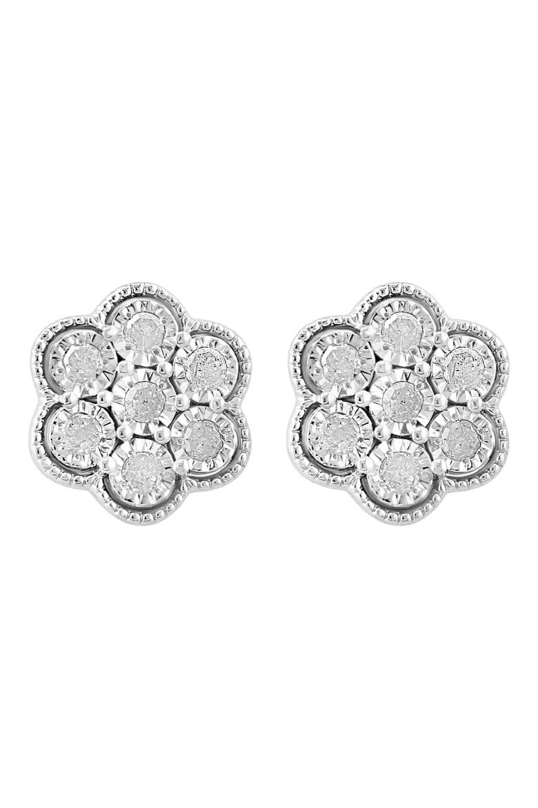 Sterling Silver Diamond Flower Stud Earrings, Alternate, color, SILVER
