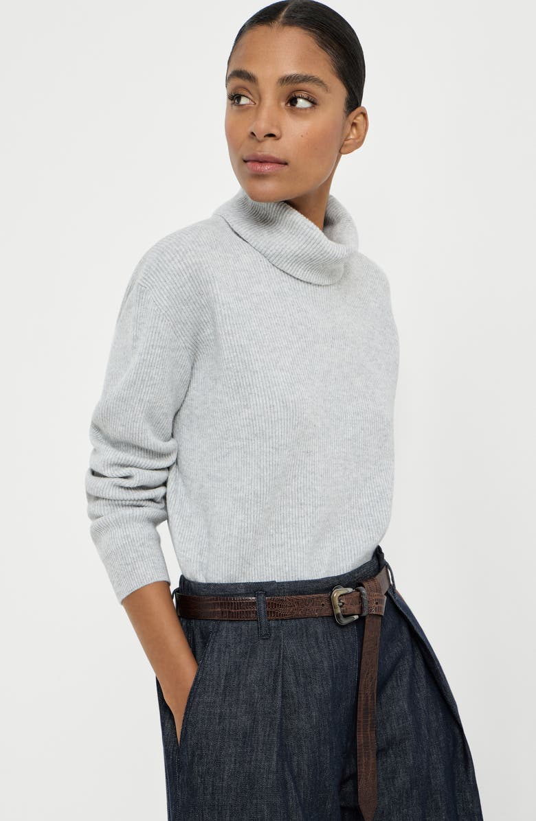 Brunello Cucinelli Cashmere English rib sweater, Alternate, color, Light Grey