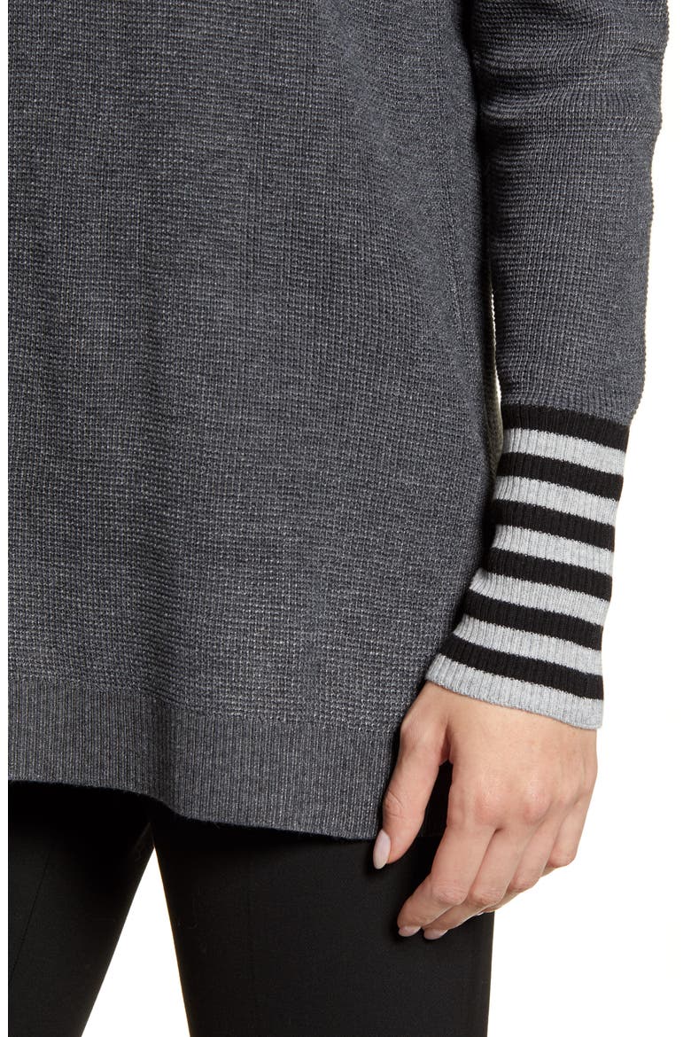 V-Neck Stripe Cuff Sweater, Alternate, color, MEDIUM HEATHER GREY