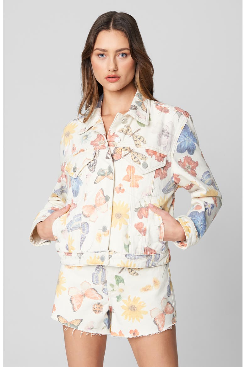 Botanical Print Denim Trucker Jacket, Alternate, color, ONE WITH NATURE