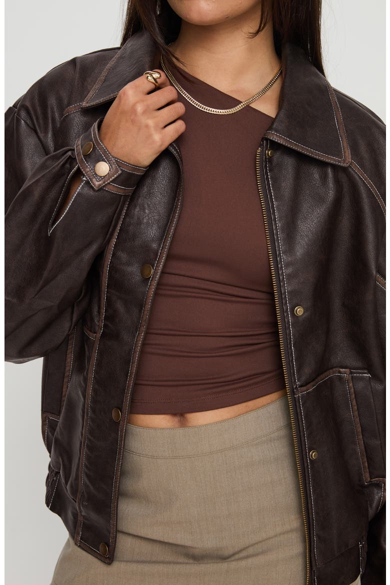 Jaxton Faux Leather Jacket, Alternate, color, BROWN