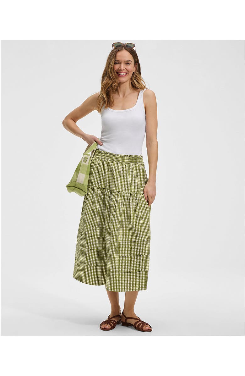 Lands' End Seersucker Pull On Midi Skirt, Alternate, color,