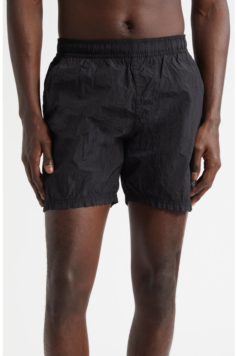 Compass Logo Patch Swim Trunks, Main, color, V0029 BLACK