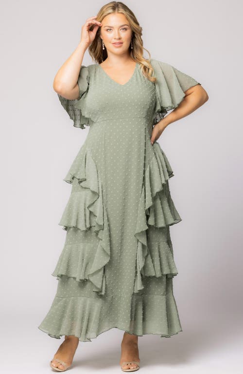 Kiyonna Tour De Flounce Tiered Maxi Dress In Sage Dot