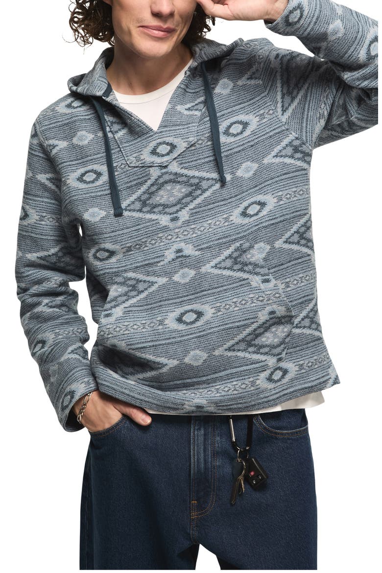 Baja Woven Cotton Jacquard Pullover Hoodie, Alternate, color, BLUE MULTI