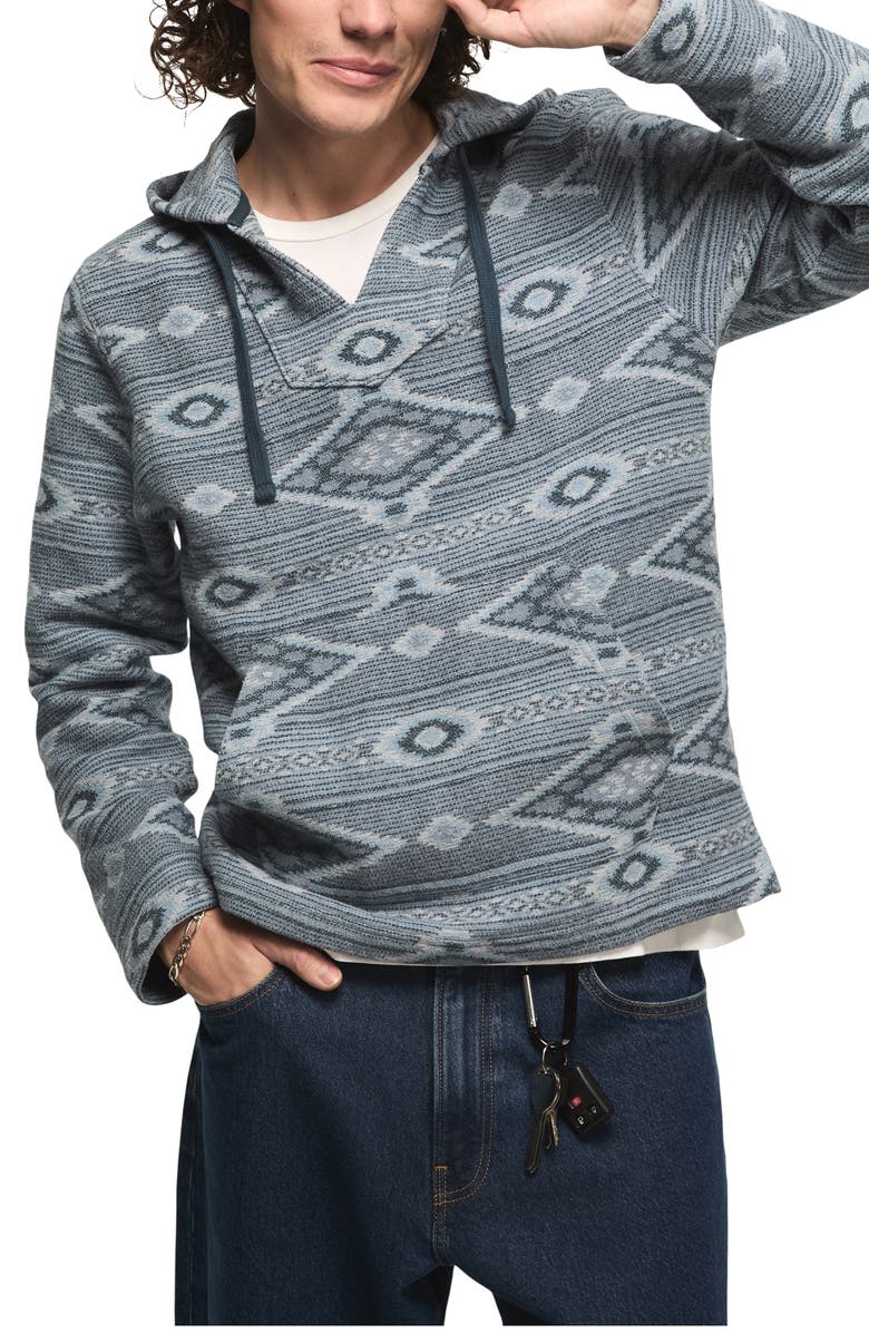 Lucky Brand Baja Woven Cotton Jacquard Pullover Hoodie, Alternate, color, Blue Multi