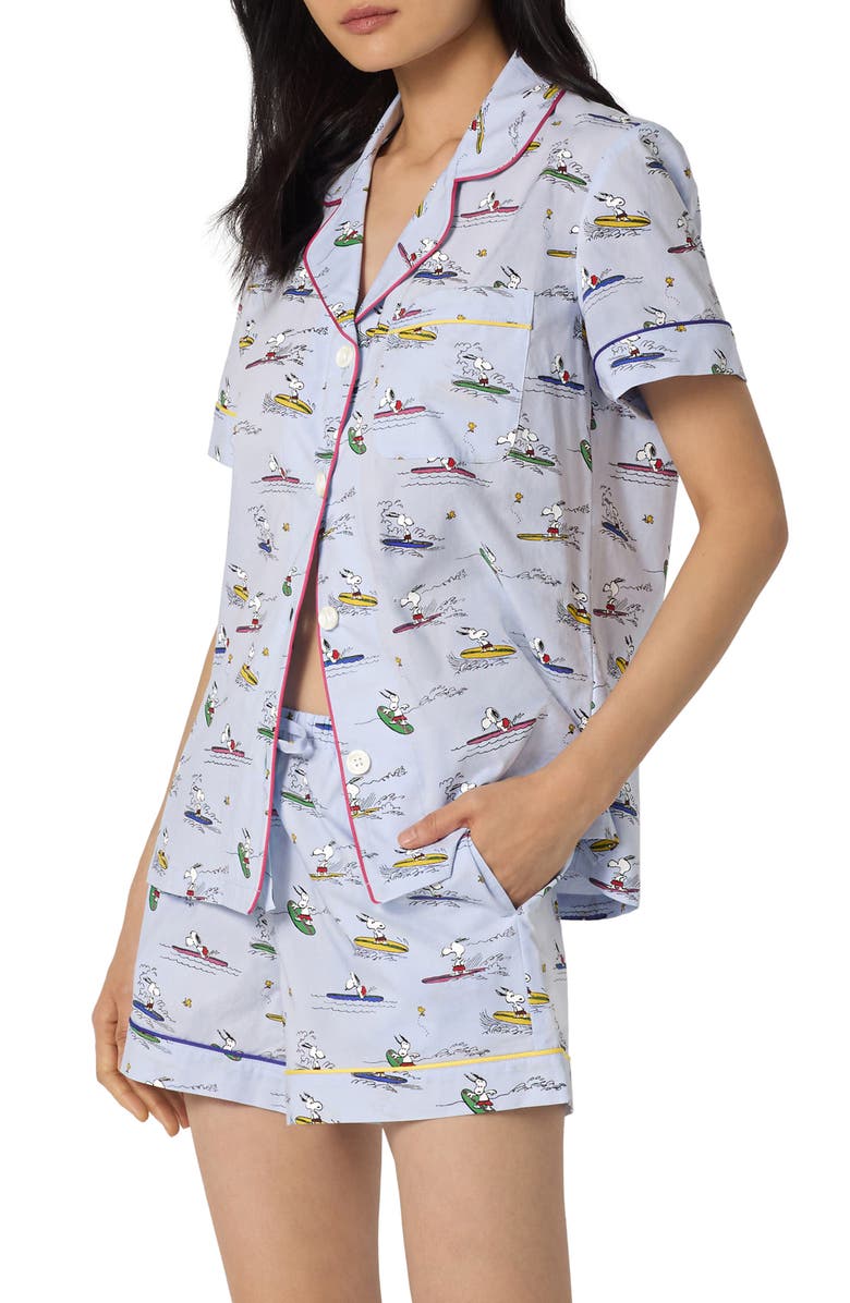 BedHead Pajamas x Peanuts<sup>®</sup> Catch a Wave Organic Cotton Poplin Short Pajamas, Alternate, color, 