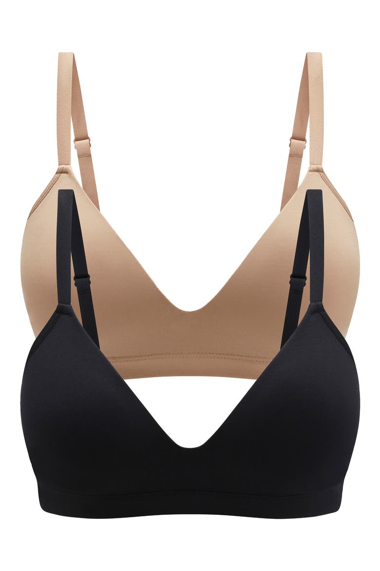 Form 2-Pack V-Neck Wireless Bras, Main, color, TAUPE BLACK
