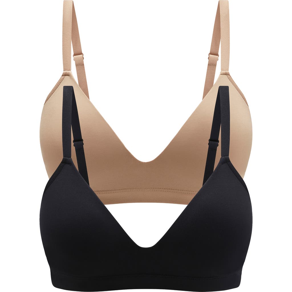 Thirdlove Form 2-pack V-neck Wireless Bras In Taupe-black