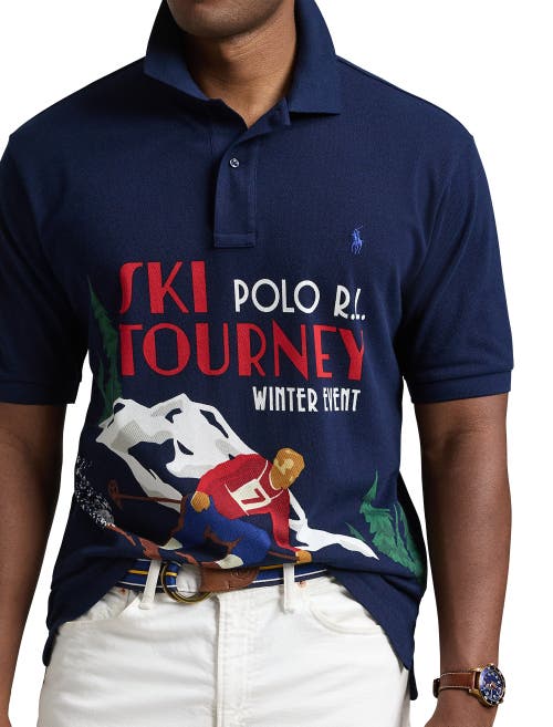 Polo Ralph Lauren Skier-print Mesh Polo Shirt In Rl Navy Multi