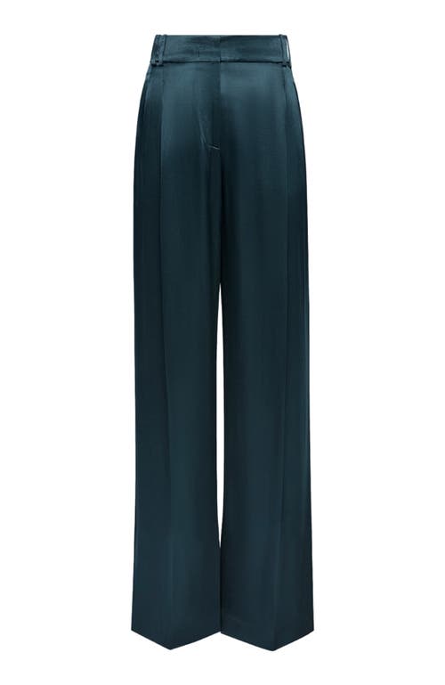 Another Tomorrow Satin Pleated Trouser In Green