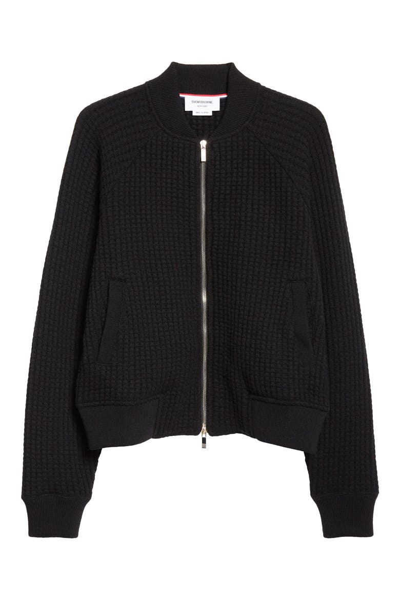Raglan Wool Bomber Cardigan, Alternate, color, BLACK