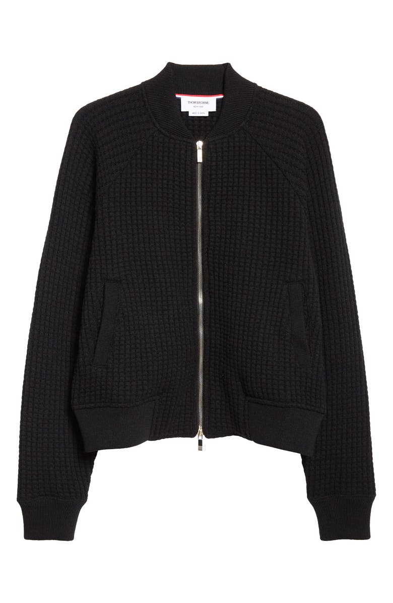 Thom Browne Raglan Wool Bomber Cardigan, Main, color, Black