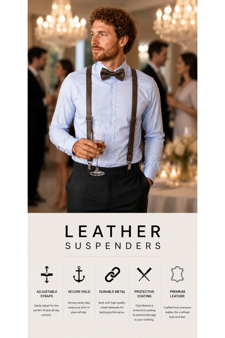 Genuine Leather Y-Back Suspenders & Bow Tie Set, Alternate, color, Suede Rust