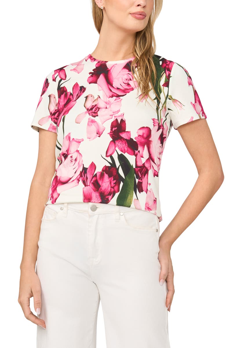 Ted Baker Willow Floral T-Shirt, Main, color, Ultra White