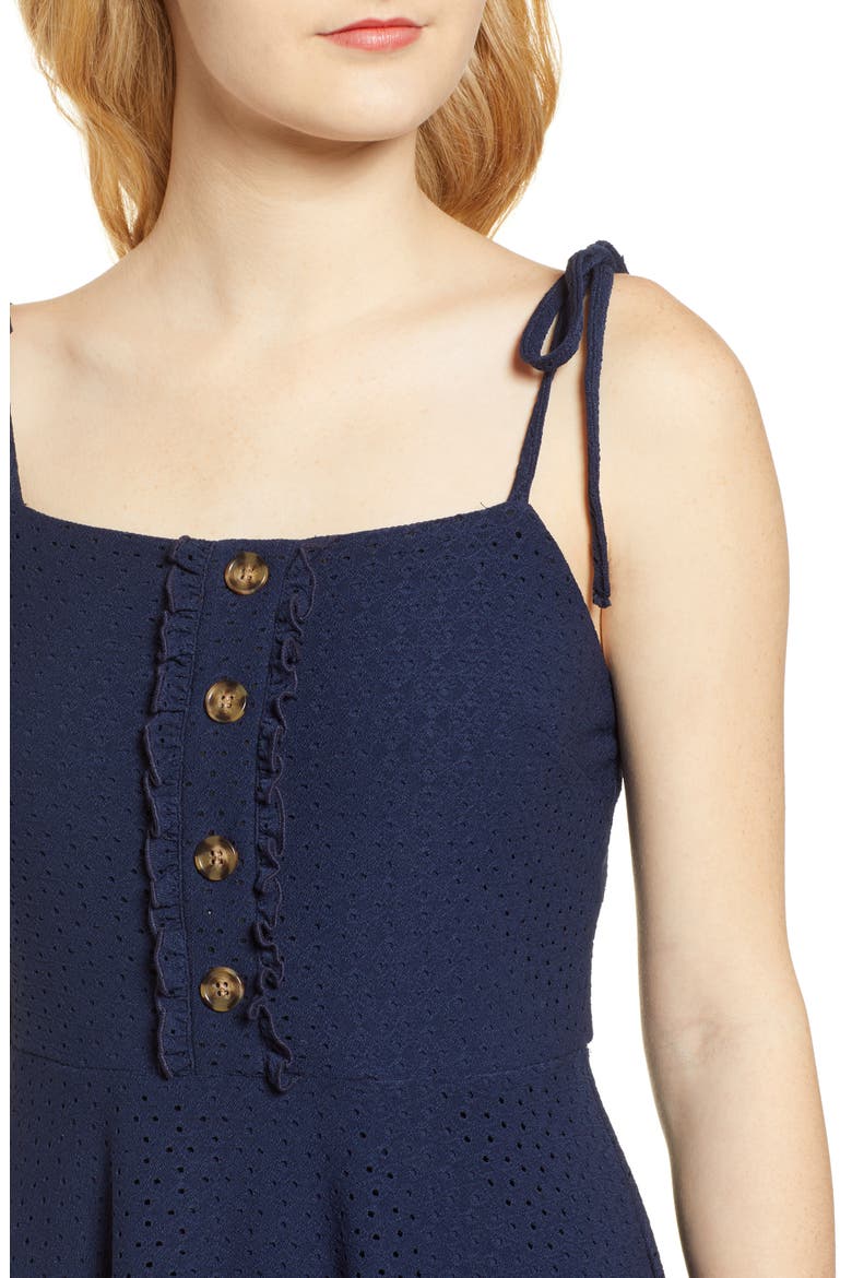 Tie Shoulder Eyelet Fit & Flare Dress, Alternate, color, NAVY