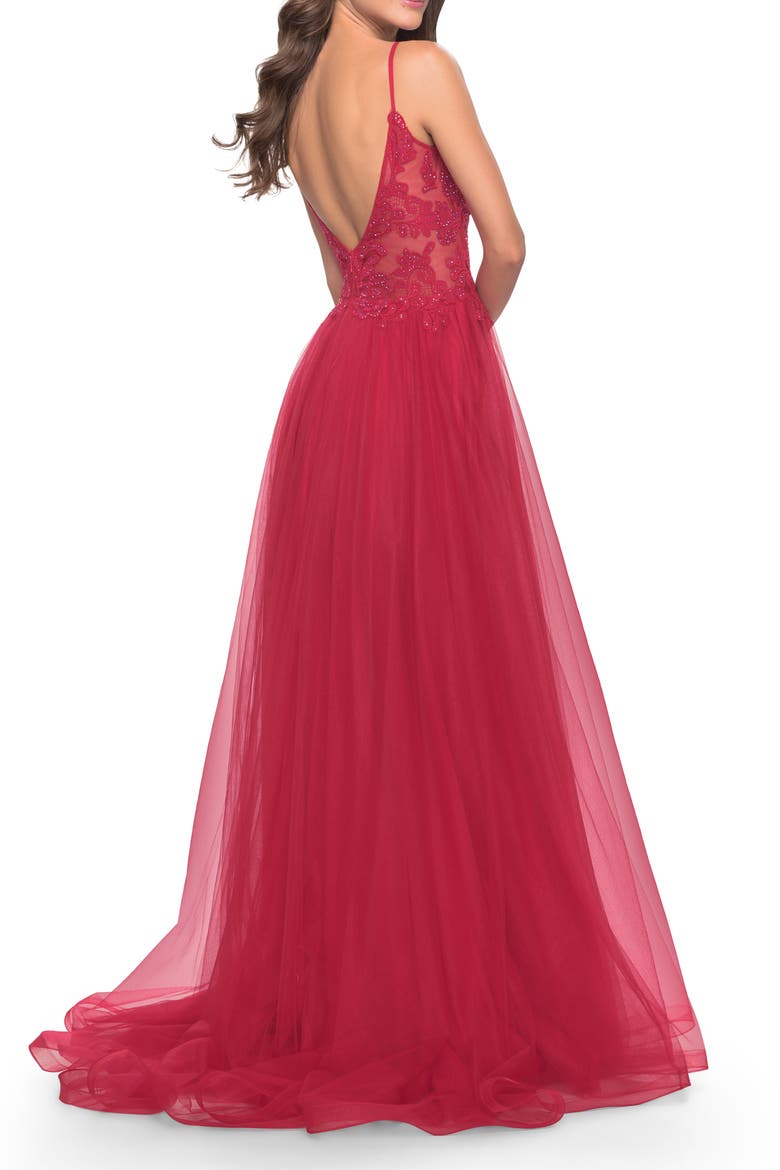 Tulle A-Line Gown with Lace Rhinestone Bodice, Alternate, color, Red