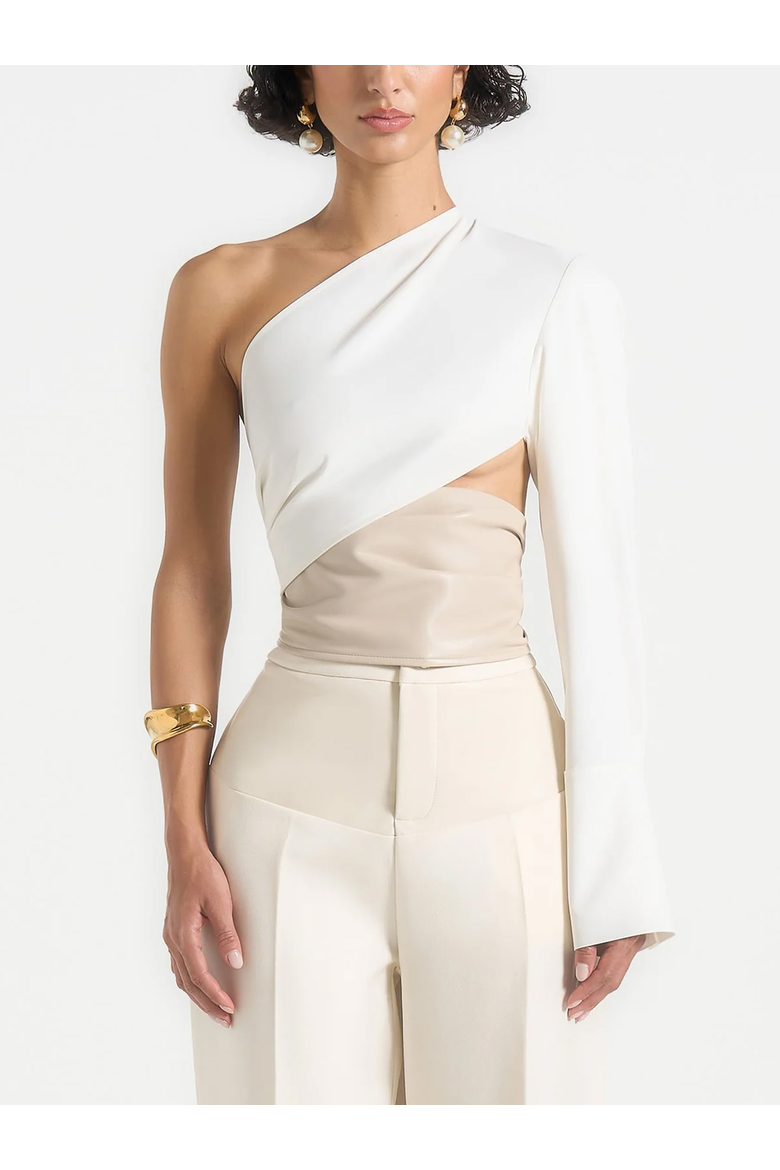 Coralie Asymmetric One Sleeve Top, Alternate, color, White