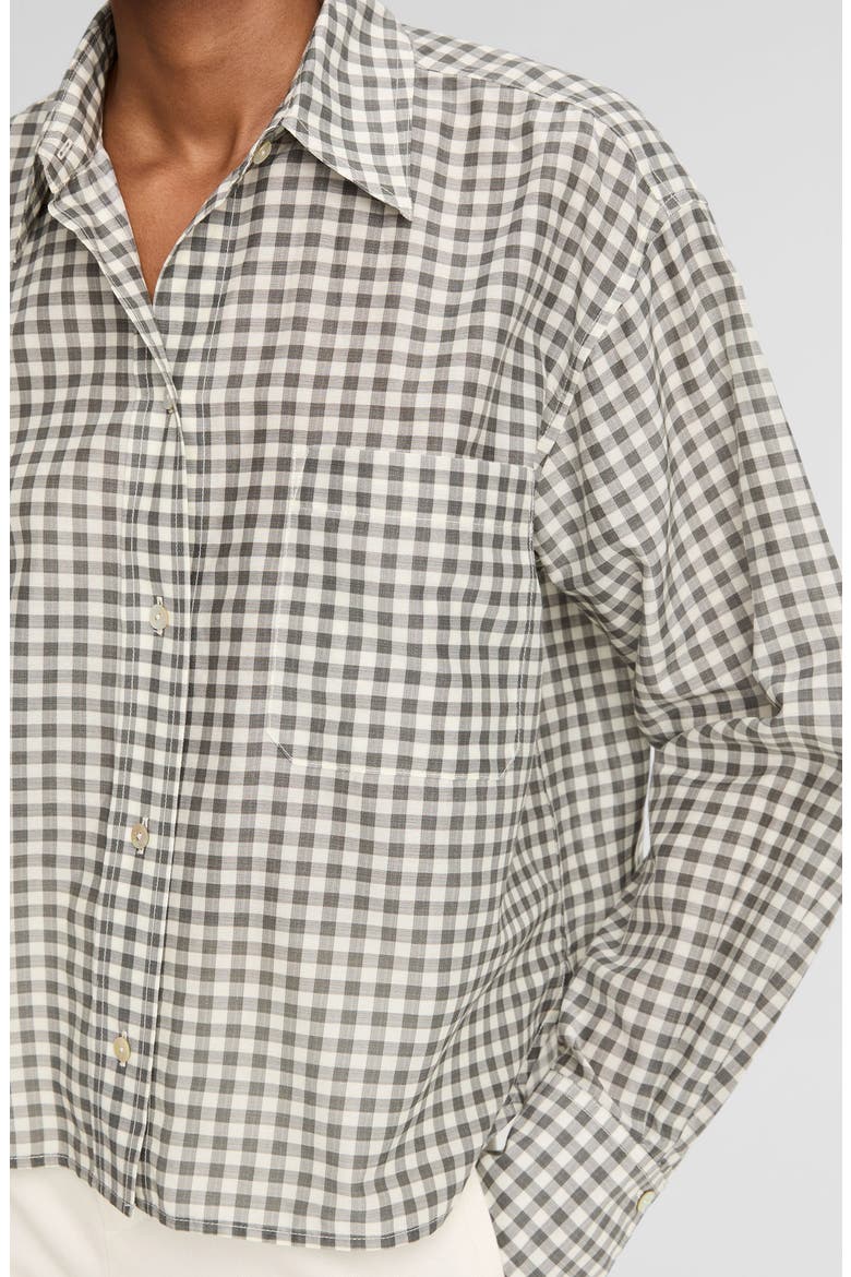 Gingham Check Crop Button-Up Shirt, Alternate, color, OFF WHITE/ SMOKE