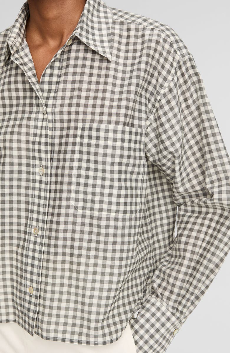 Vince Gingham Check Crop Button-Up Shirt, Alternate, color, Off White/ Smoke