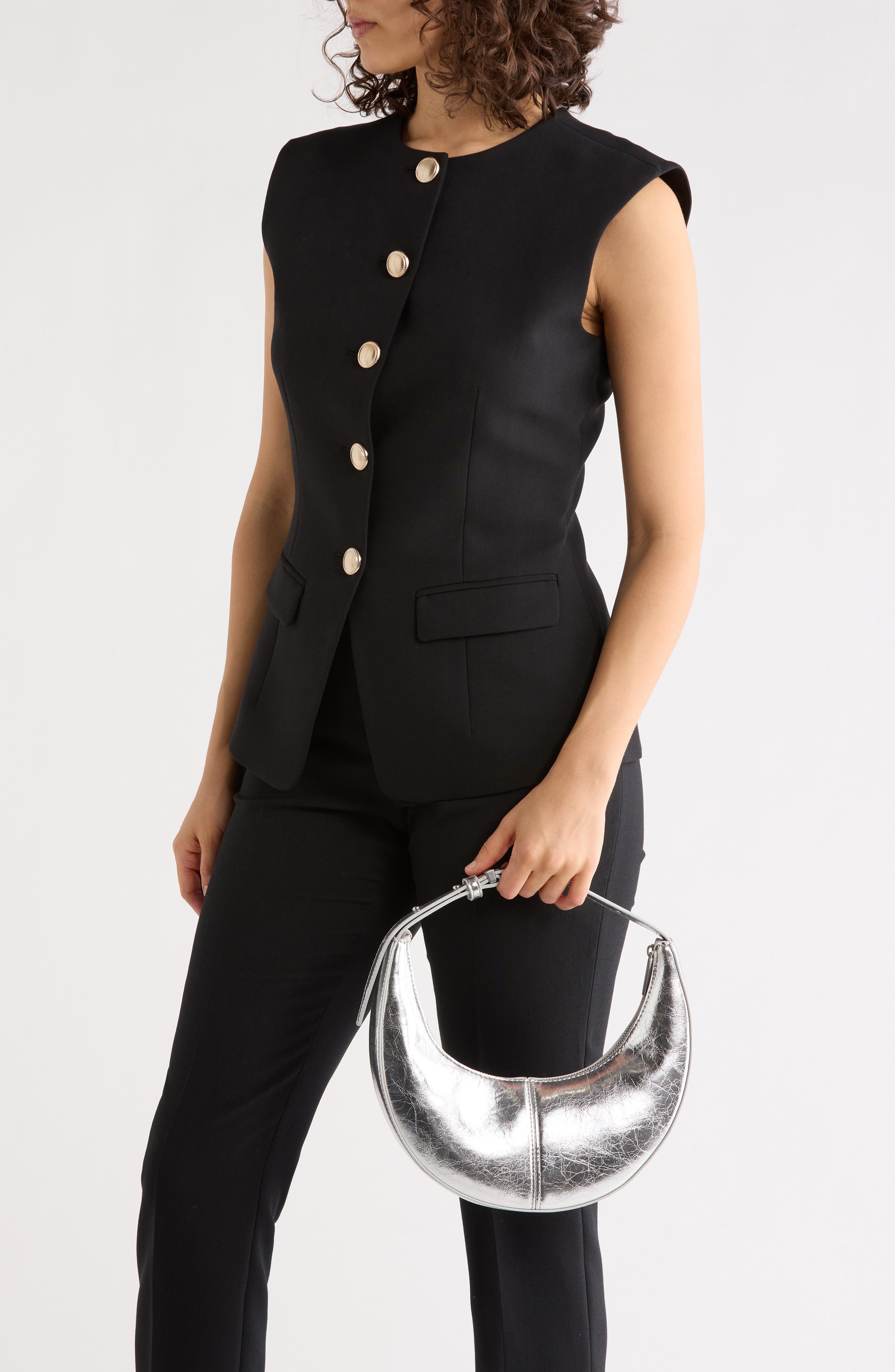 BCBG Skinny Crescent Mini Hobo Bag, Alternate, color, Silver