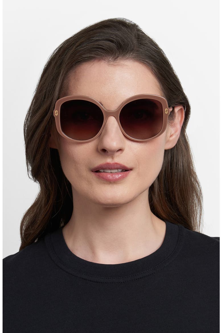 56mm Gradient Round Sunglasses, Alternate, color, BEIGE/ BROWN