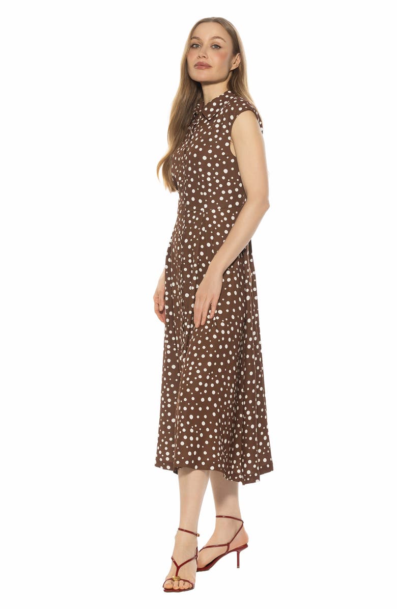 Alexia Admor Amoura Sleeveless Midi Shirtdress, Alternate, color, Brown Polka