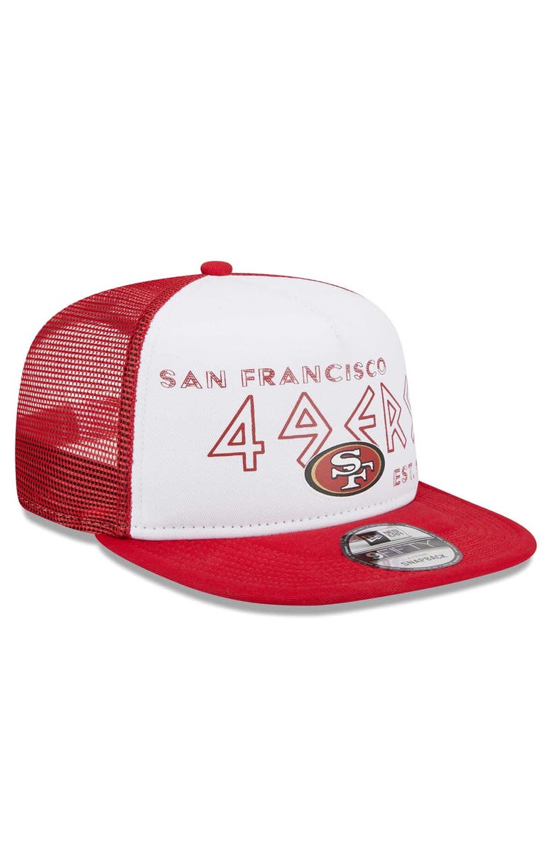 New Era Men's New Era White/Scarlet San Francisco 49ers Banger 9FIFTY Trucker Snapback Hat, Alternate, color, White