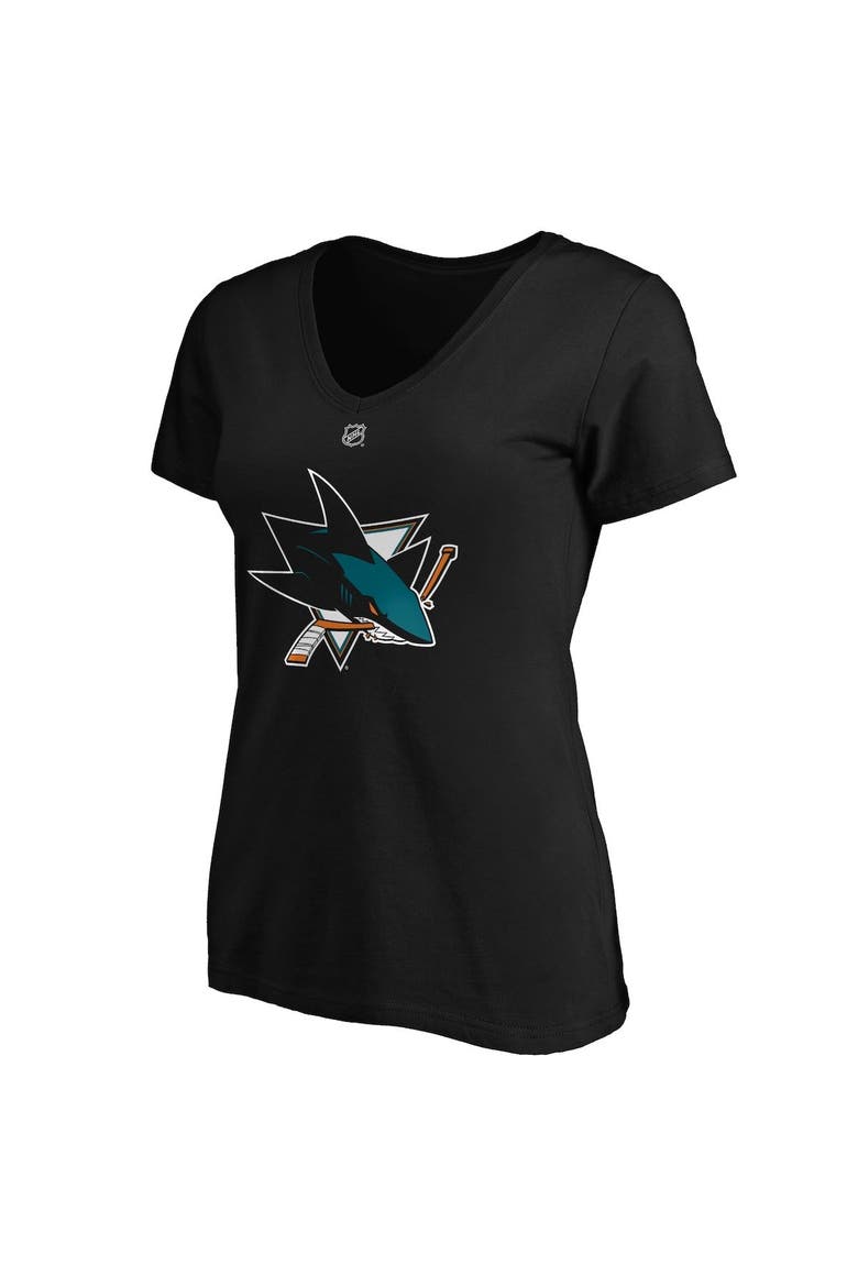 Women's Fanatics Branded Brent Burns Black San Jose Sharks Authentic Stack Name & Number V-Neck T-Shirt, Alternate, color, Black