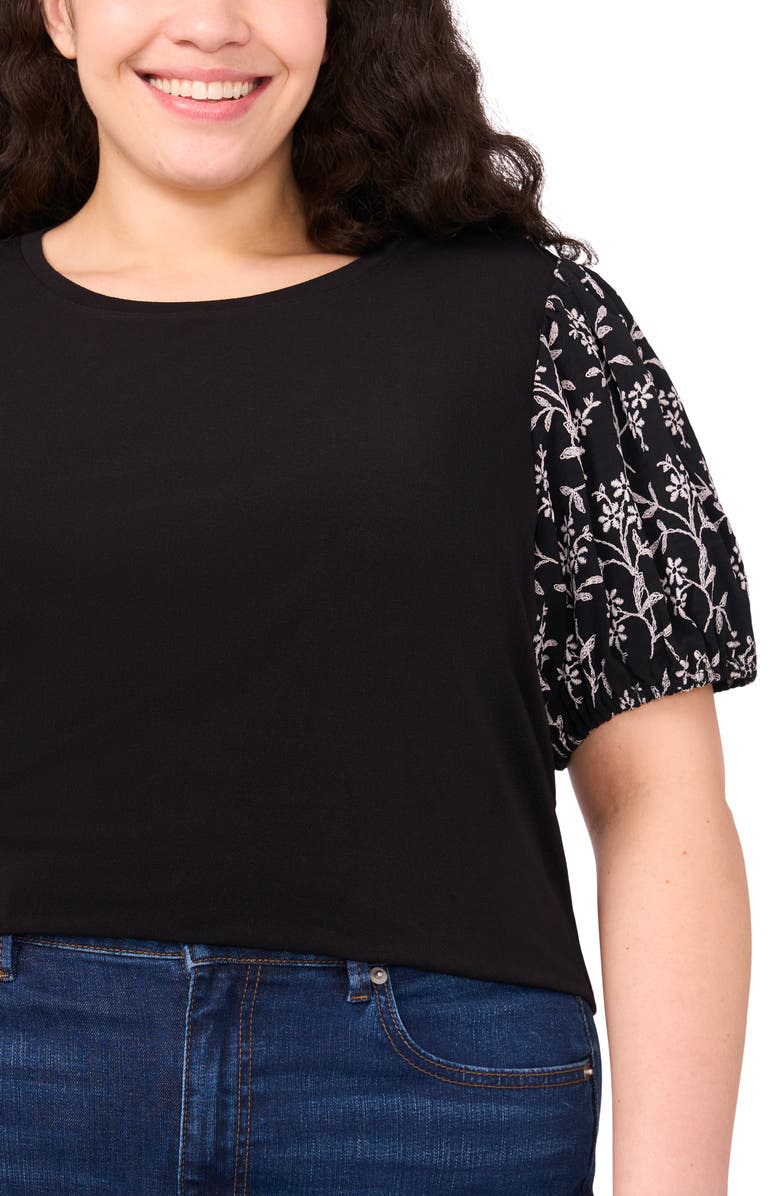 CeCe Floral Embroidered Puff Sleeve T-Shirt, Alternate, color, Rich Black