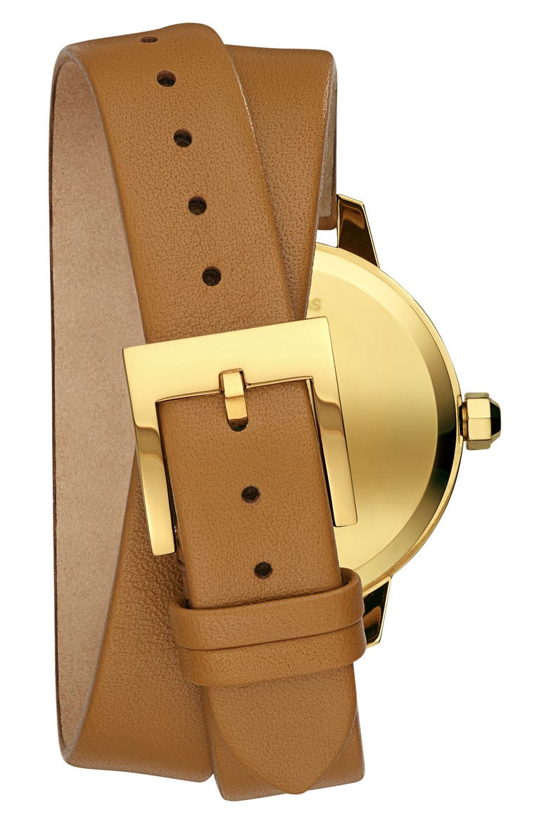 Collins Double Wrap Leather Strap Watch, 38mm, Alternate, color, LUGGAGE/ CREAM/ GOLD