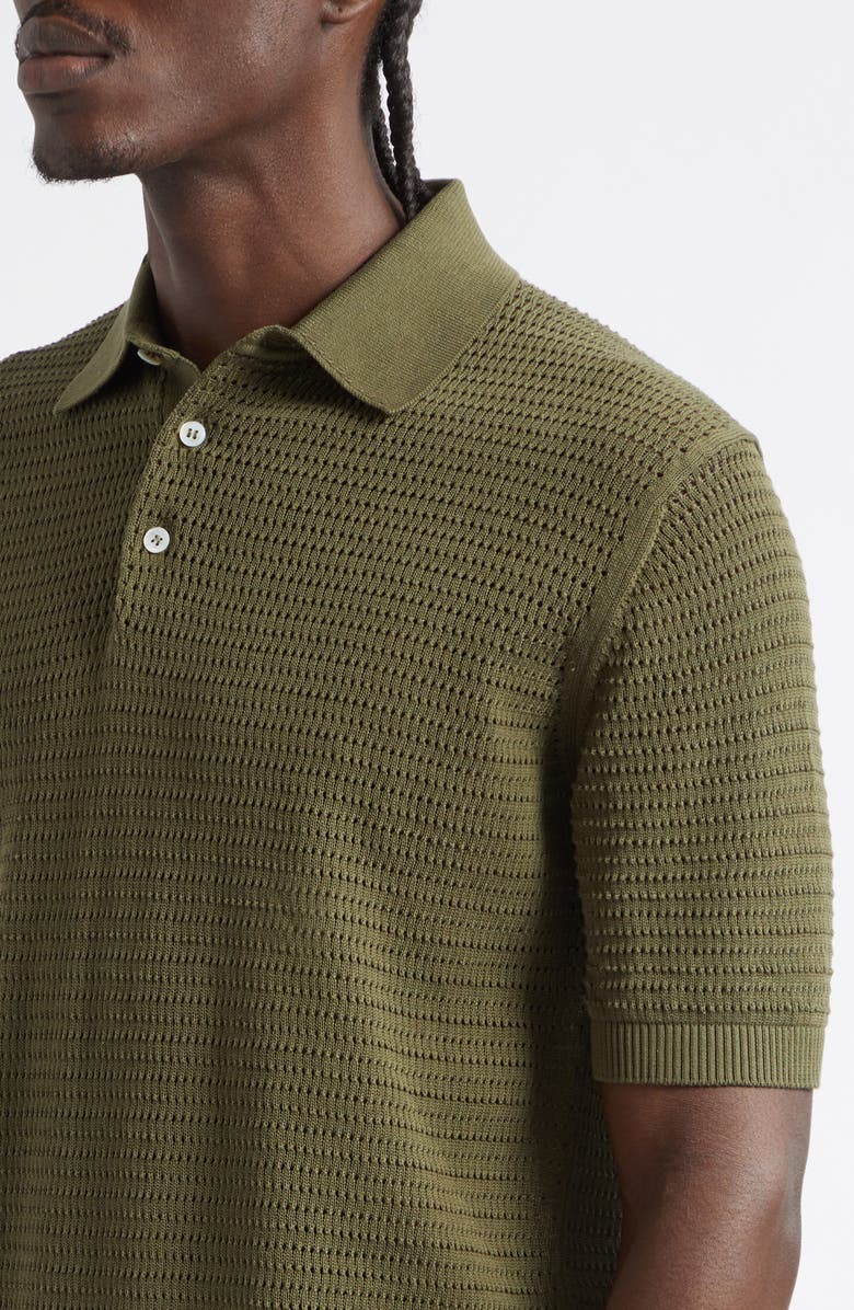 Drake's Cotton Mesh Polo Sweater, Alternate, color, Olive