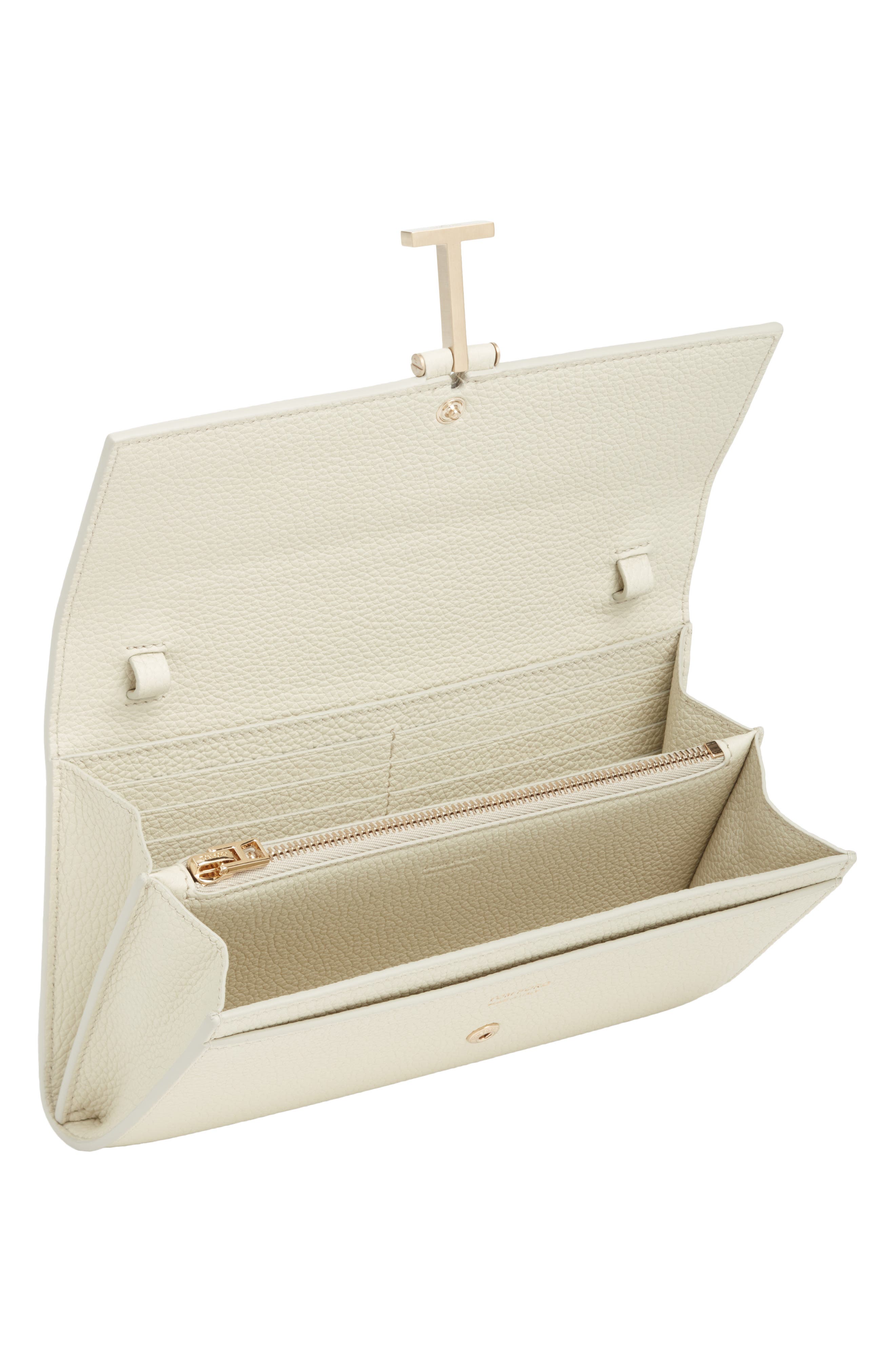 Kara Grain Leather Crossbody Wallet, Alternate, color, DOVE GREY