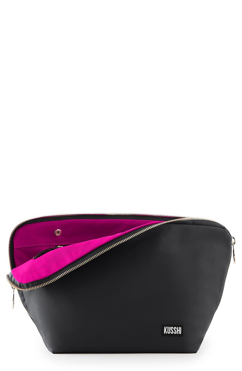 KUSSHI Vacationer Makeup Bag, Main, color, Black/ Pink